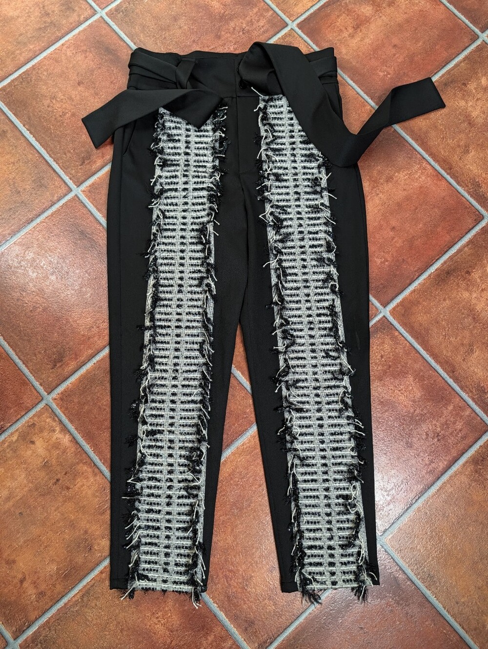 ORTTU Couture Men's Black Pants with Metallic Tweed Front Panels